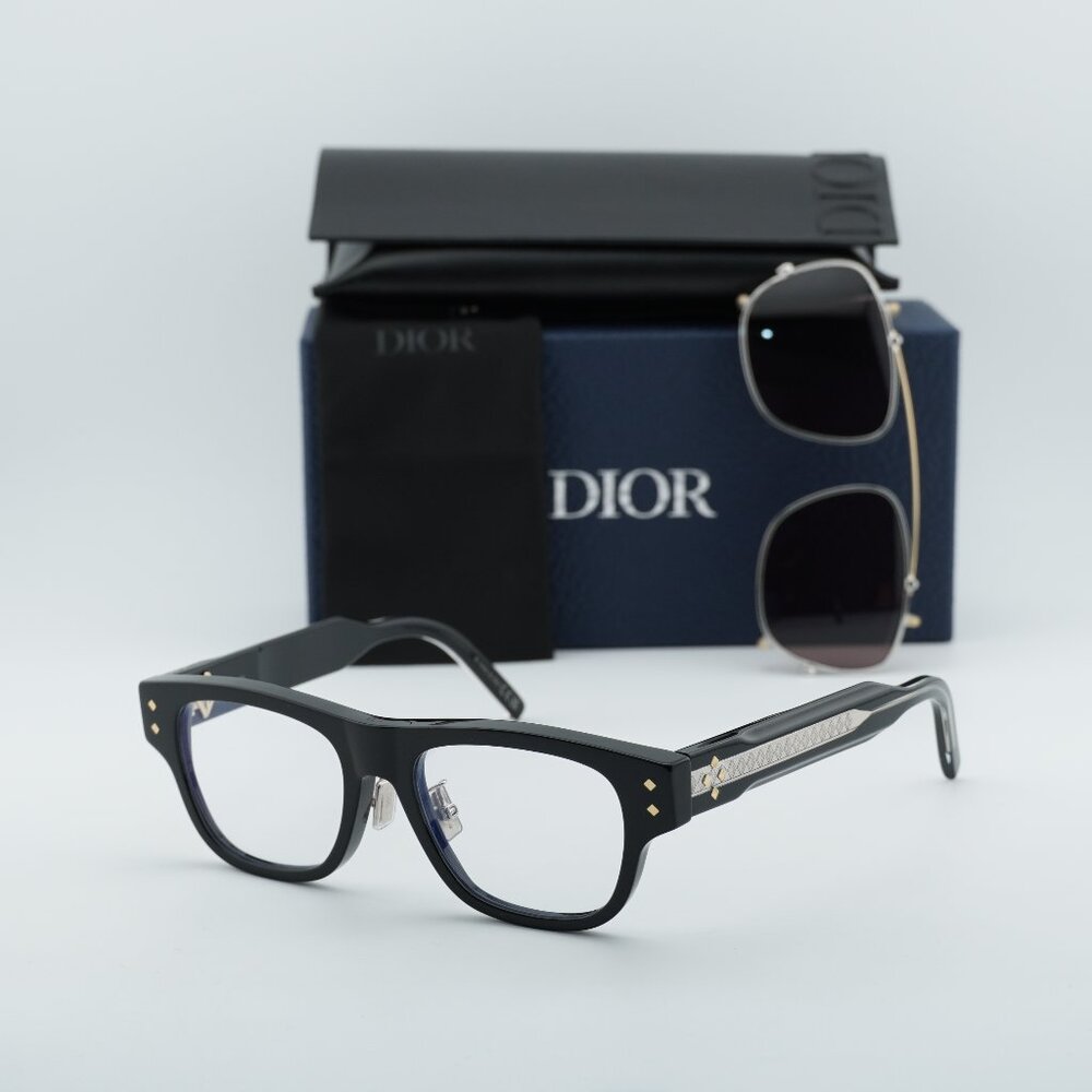 Dior CD DIAMONDO S10F 10BB Square Eyeglasses 53mm - Black with Clip-on Sunglass